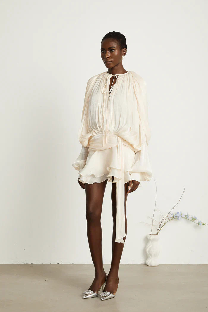 PLEATED RUFFLE MINI DRESS