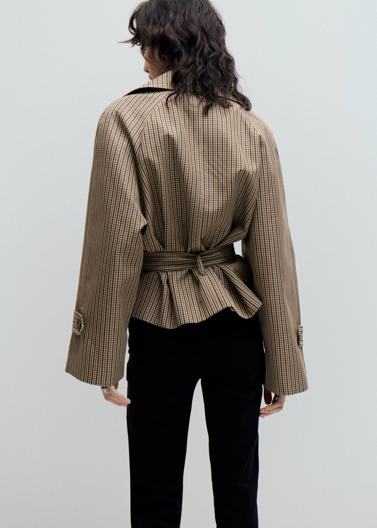 The Harlow Checked Belted Short Trench