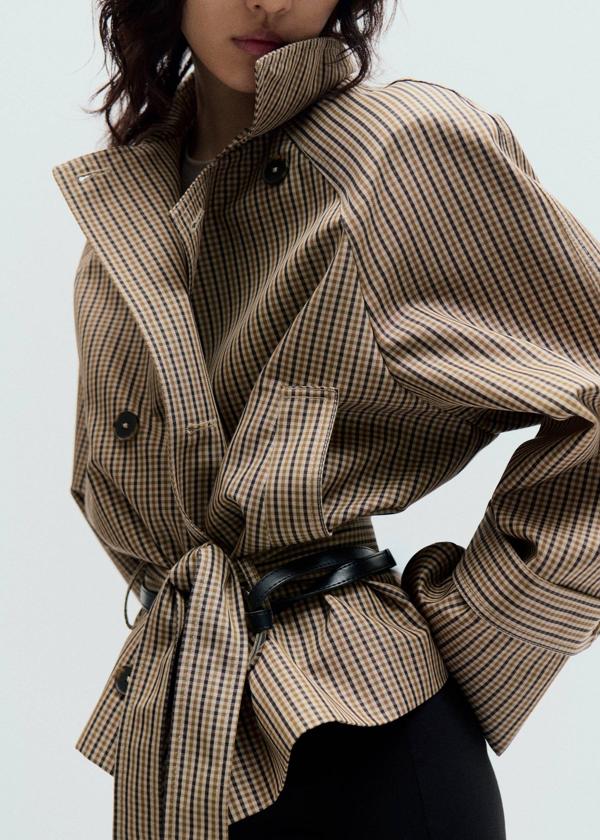 The Harlow Checked Belted Short Trench