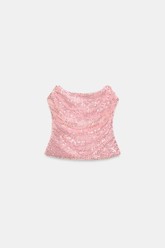Strapless Pink Sequin Top