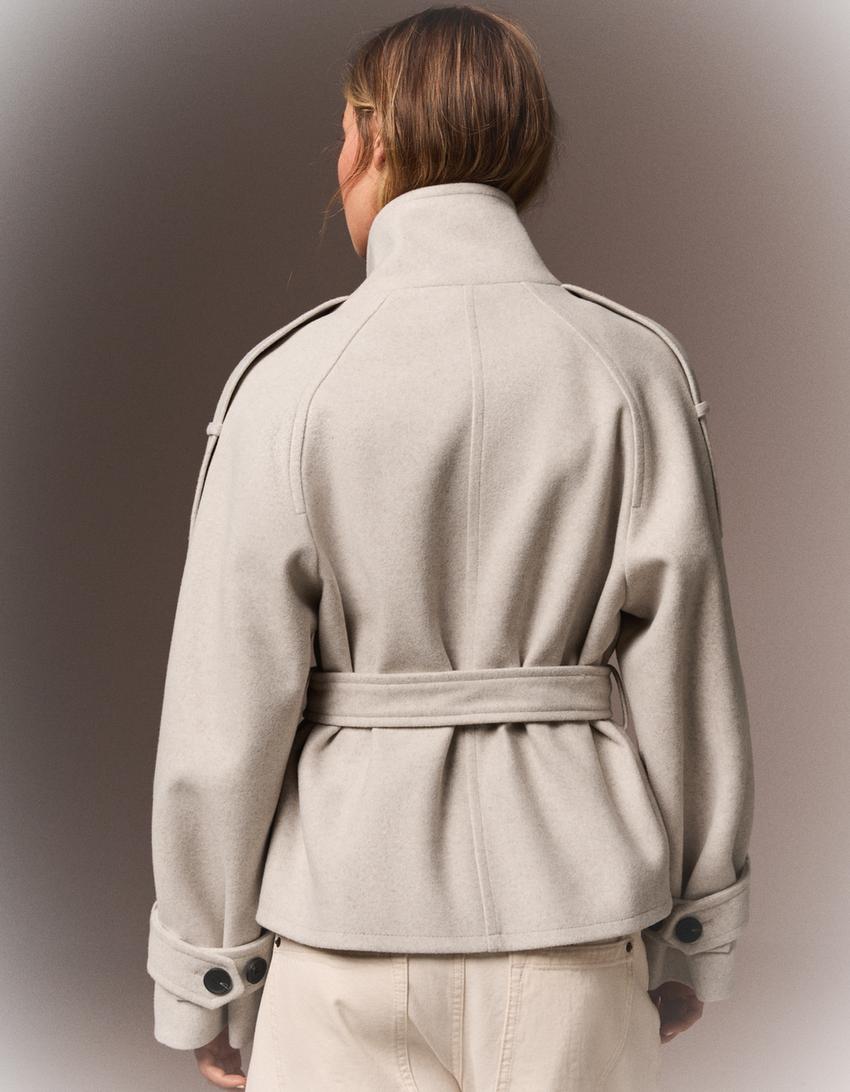 Funnel-Neck Trench Coat - Beige detail