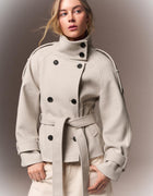 Funnel-Neck Trench Coat - Beige