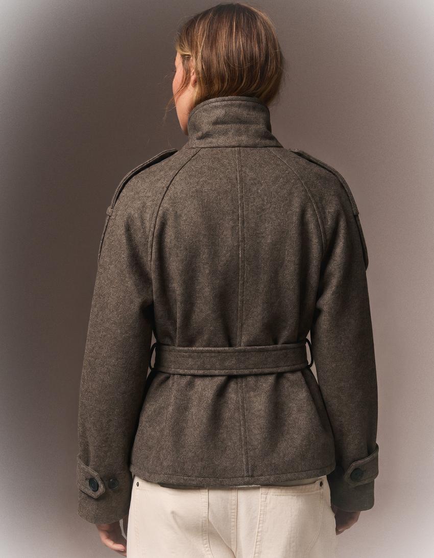 Funnel-Neck Trench Coat - Mink detail