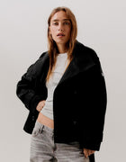 Funnel-Neck Trench Coat - Black