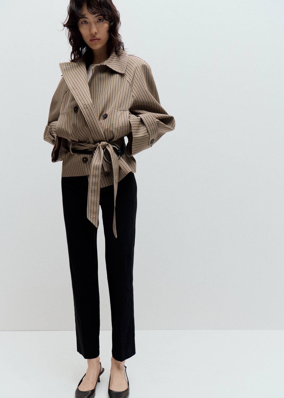 The Harlow Checked Belted Short Trench