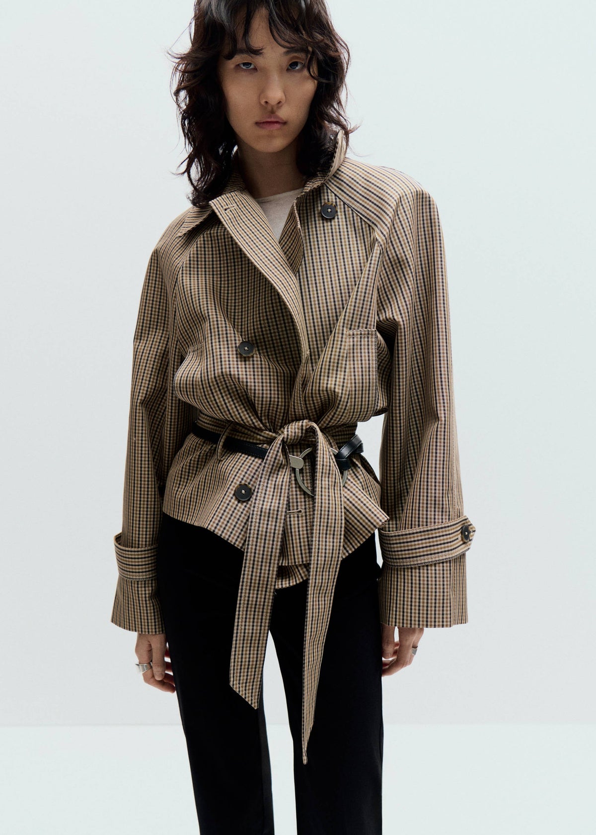 The Harlow Checked Belted Short Trench