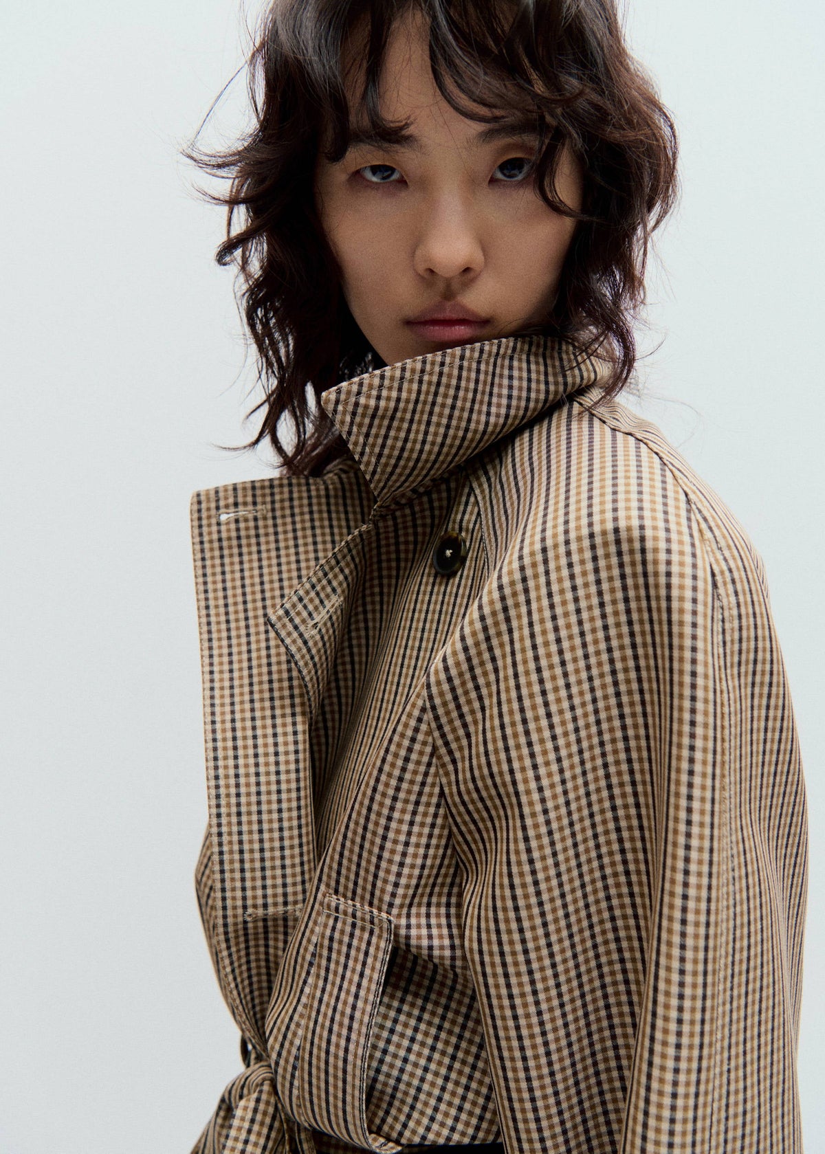 The Harlow Checked Belted Short Trench