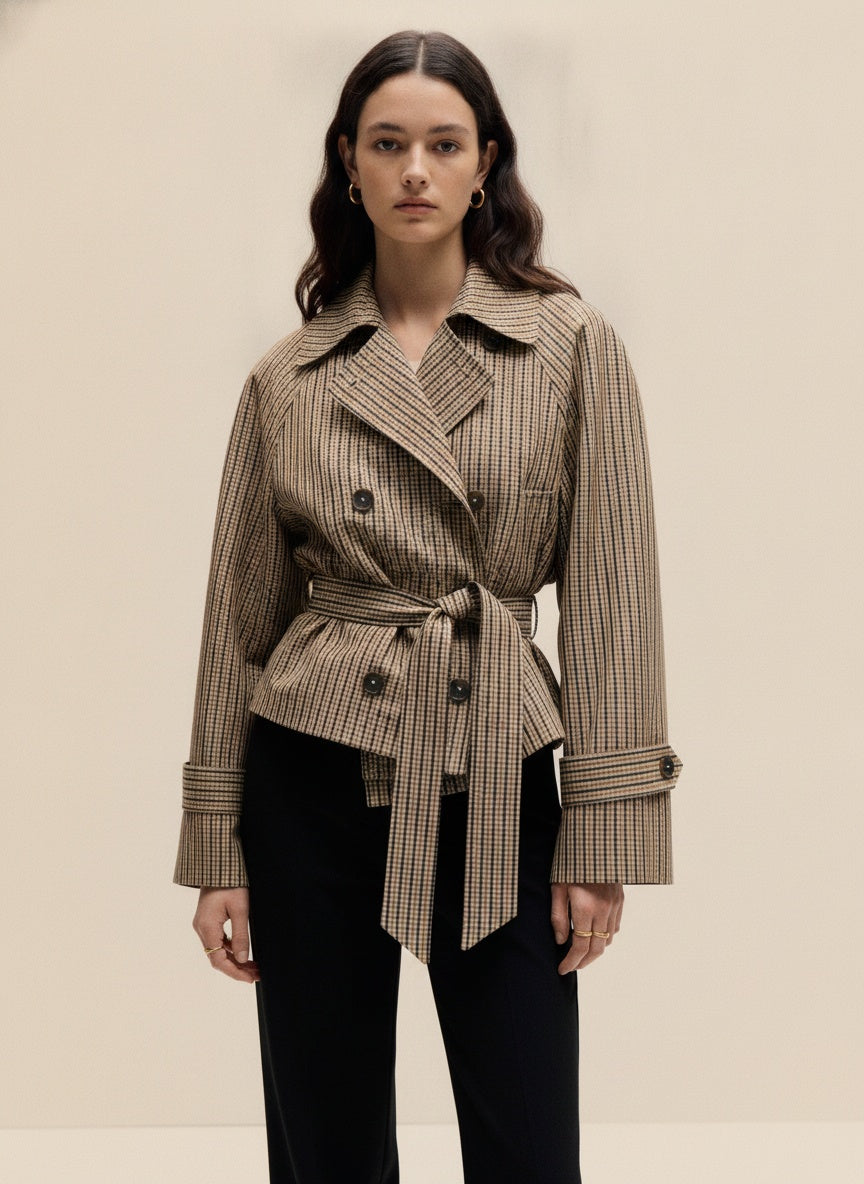 The Harlow Checked Belted Short Trench