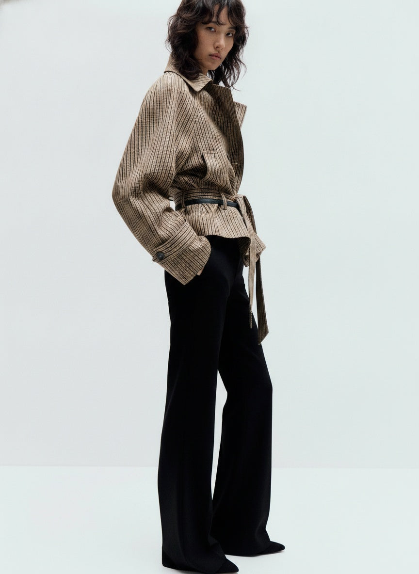 The Harlow Checked Belted Short Trench