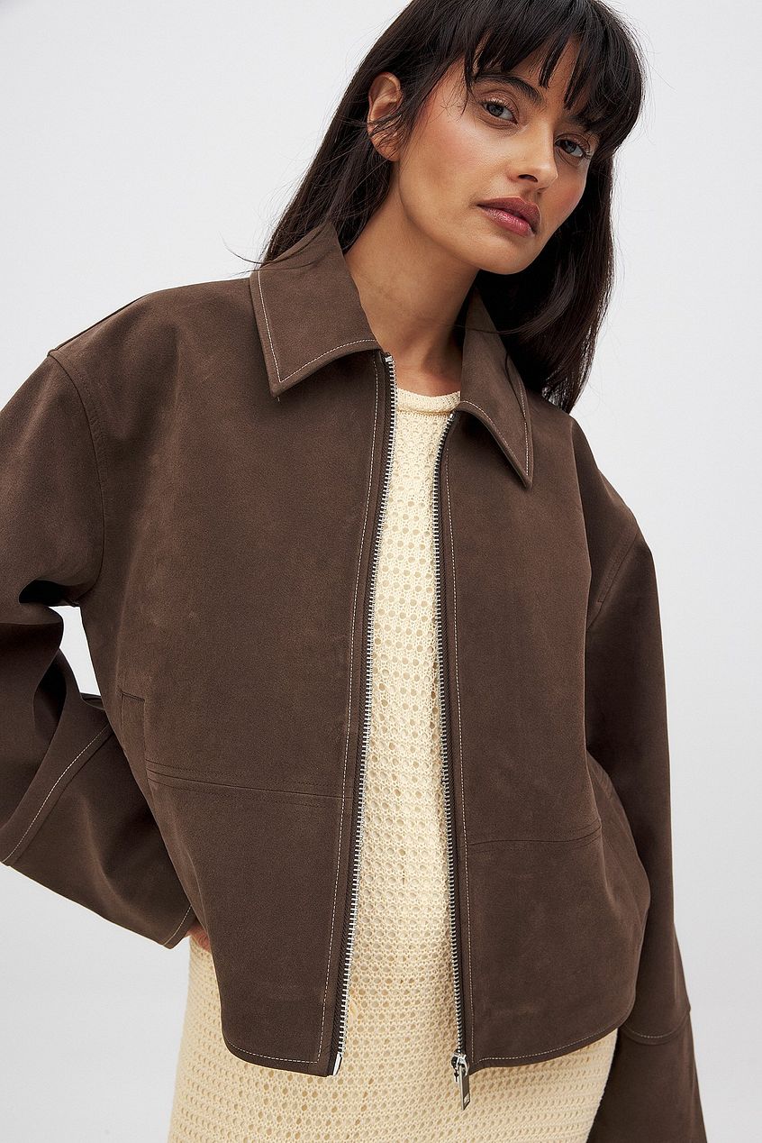 FAUX SUEDE ZIP JACKET
